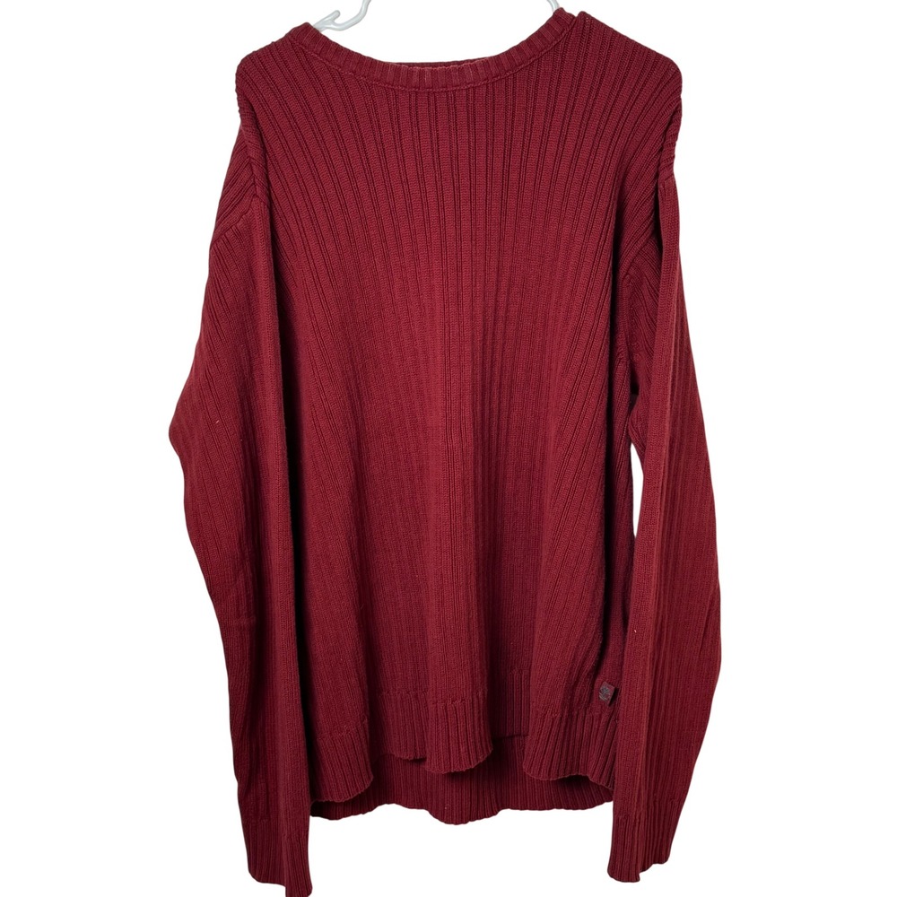 Timberland Sweater Men L Red Ribbed Knit Cotton Pullover Crewneck